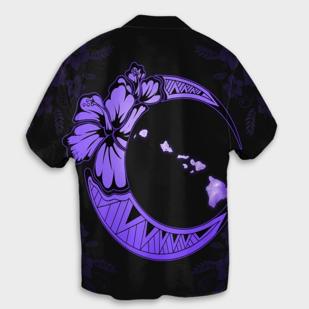 Hawaiian Map Hibiscus Turtle Polynesian Moon Hawaiian Shirt Purple - AH