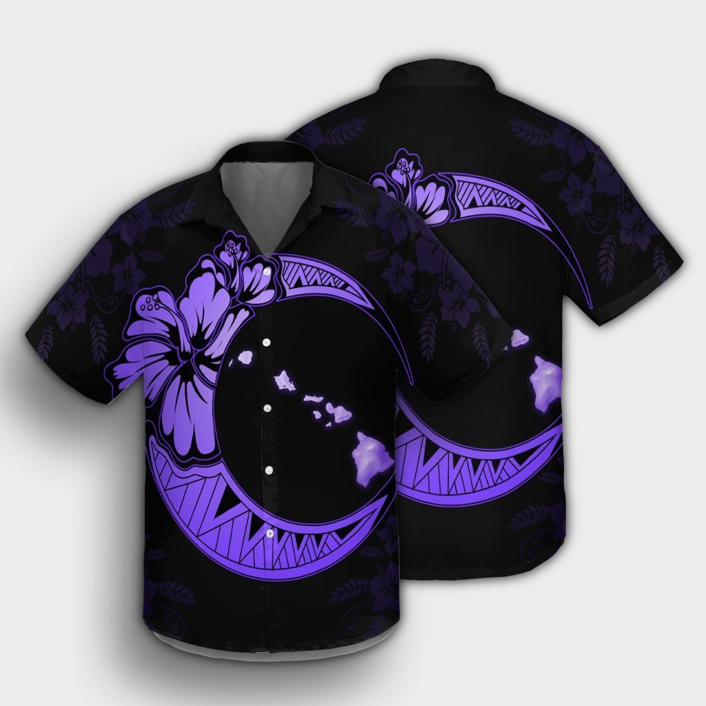 Hawaiian Map Hibiscus Turtle Polynesian Moon Hawaiian Shirt Purple - AH