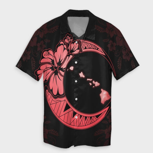 Hawaiian Map Hibiscus Turtle Polynesian Moon Hawaiian Shirt Red - AH