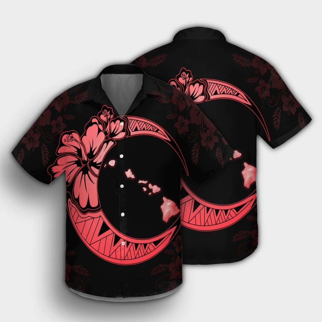 Hawaiian Map Hibiscus Turtle Polynesian Moon Hawaiian Shirt Red - AH