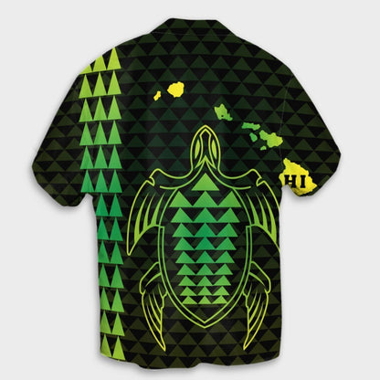 Hawaiian Map Kakau Turtle Polynesian Hawaiian Shirt - Green - AH