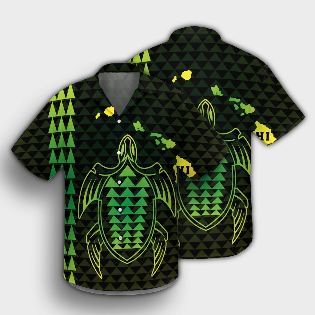 Hawaiian Map Kakau Turtle Polynesian Hawaiian Shirt - Green - AH