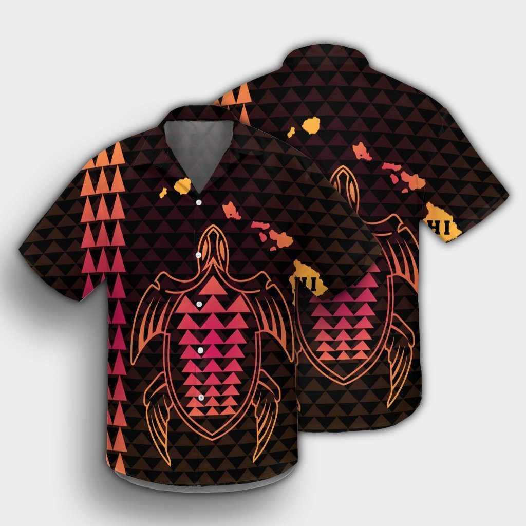 Hawaiian Map Kakau Turtle Polynesian Hawaiian Shirt - Orange - AH