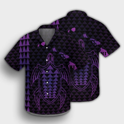 Hawaiian Map Kakau Turtle Polynesian Hawaiian Shirt - Purple - AH