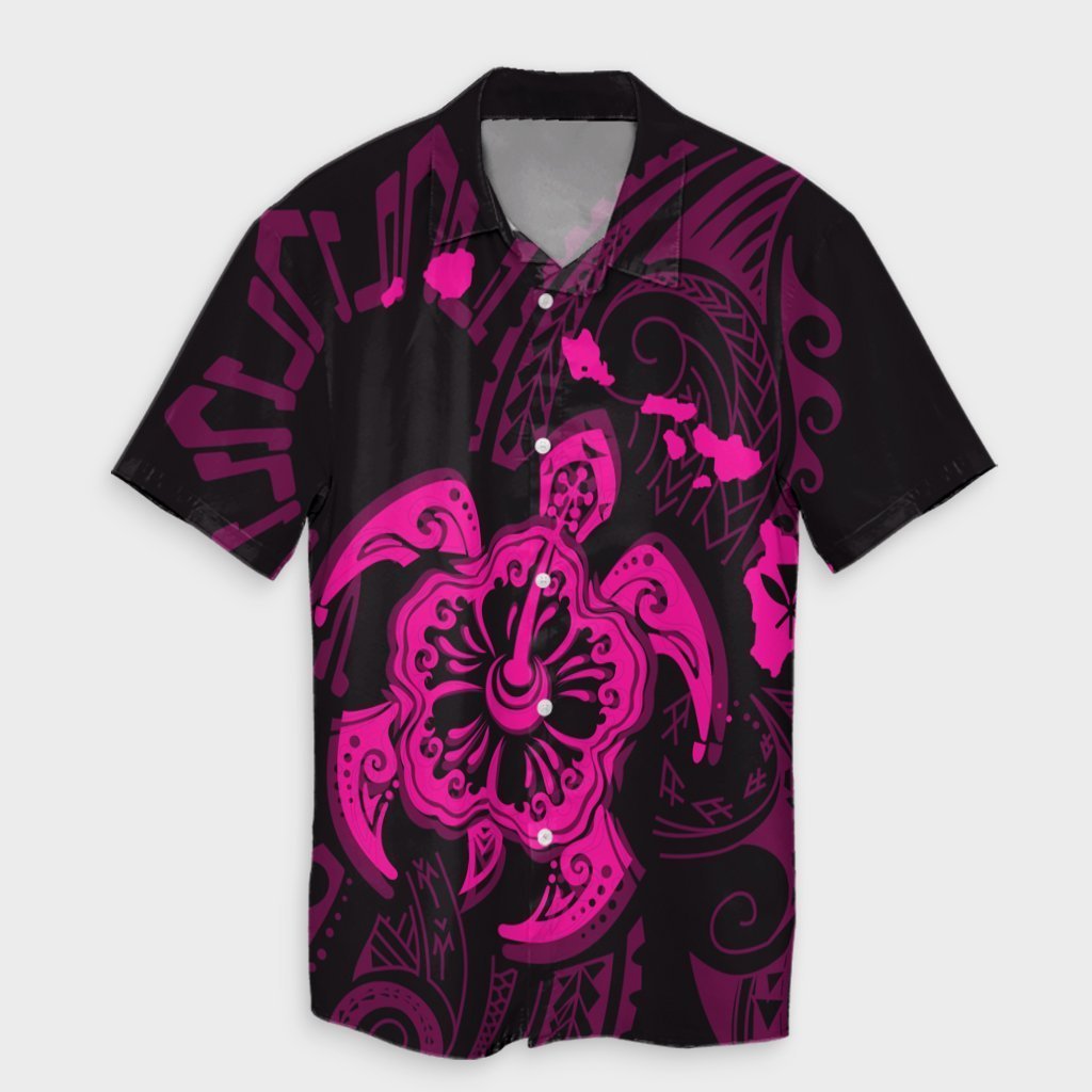 Hawaiian Map Kanaka Hibiscus Turtle Pink Polynesian Hawaiian Shirt - AH