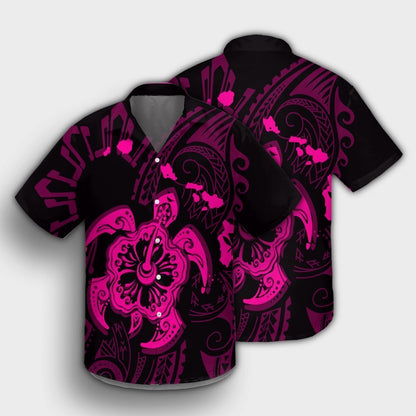 Hawaiian Map Kanaka Hibiscus Turtle Pink Polynesian Hawaiian Shirt - AH