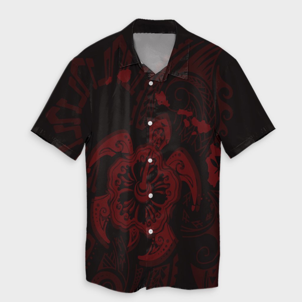 Hawaiian Map Kanaka Hibiscus Turtle Red Polynesian Hawaiian Shirt - AH