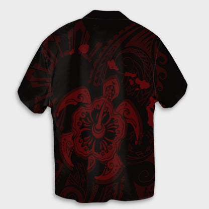 Hawaiian Map Kanaka Hibiscus Turtle Red Polynesian Hawaiian Shirt - AH