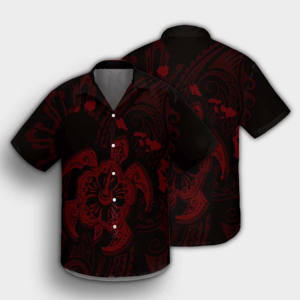 Hawaiian Map Kanaka Hibiscus Turtle Red Polynesian Hawaiian Shirt - AH