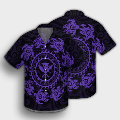 Hawaiian Map Kanaka Turtles Circle Style Purple Polynesian Hawaiian Shirt - AH