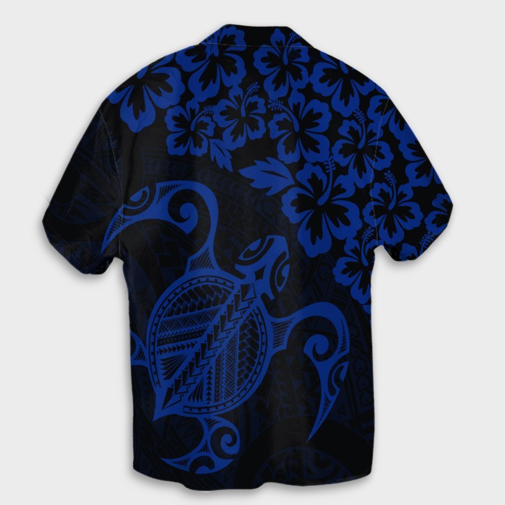 Hawaiian Map Turtle Hibiscus Kanaka Polynesian Hawaiian Shirt - Blue - AH