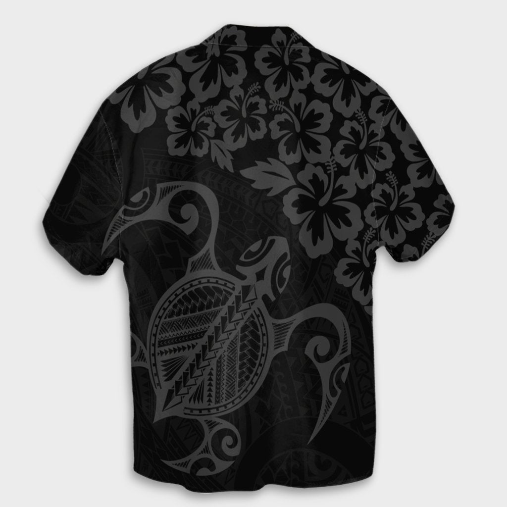 Hawaiian Map Turtle Hibiscus Kanaka Polynesian Hawaiian Shirt - Gray - AH