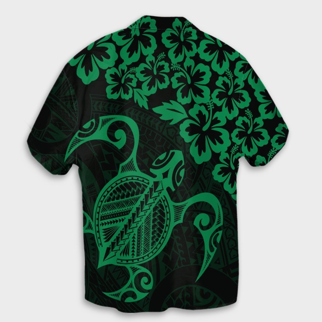 Hawaiian Map Turtle Hibiscus Kanaka Polynesian Hawaiian Shirt - Green - AH