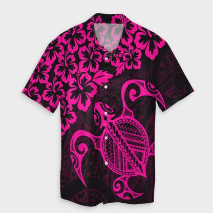 Hawaiian Map Turtle Hibiscus Kanaka Polynesian Hawaiian Shirt - Pink - AH