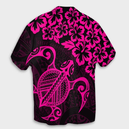 Hawaiian Map Turtle Hibiscus Kanaka Polynesian Hawaiian Shirt - Pink - AH