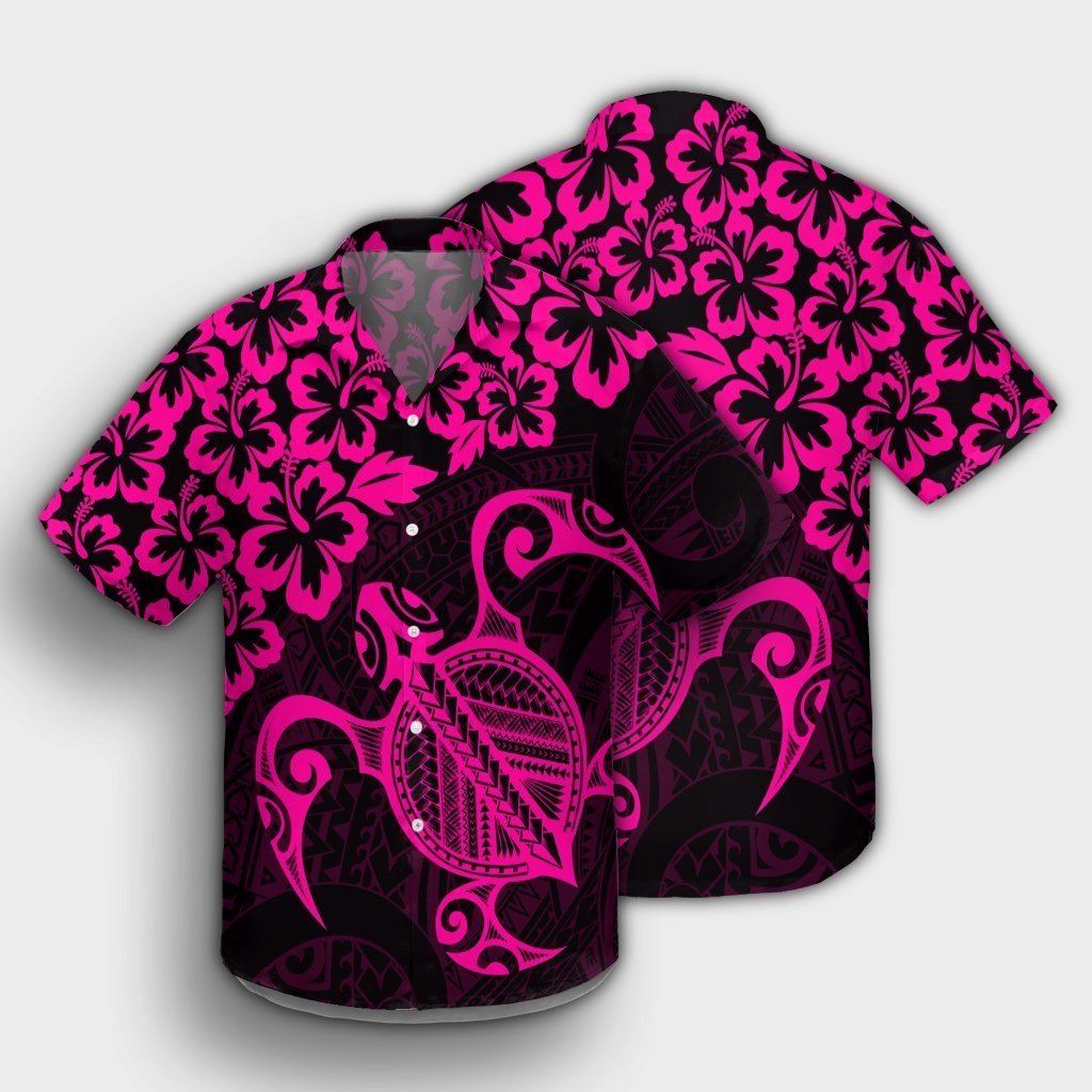 Hawaiian Map Turtle Hibiscus Kanaka Polynesian Hawaiian Shirt - Pink - AH