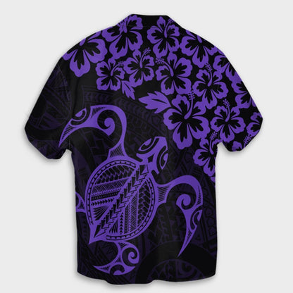 Hawaiian Map Turtle Hibiscus Kanaka Polynesian Hawaiian Shirt - Purple - AH