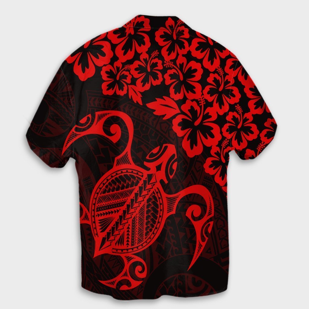 Hawaiian Map Turtle Hibiscus Kanaka Polynesian Hawaiian Shirt - Red - AH