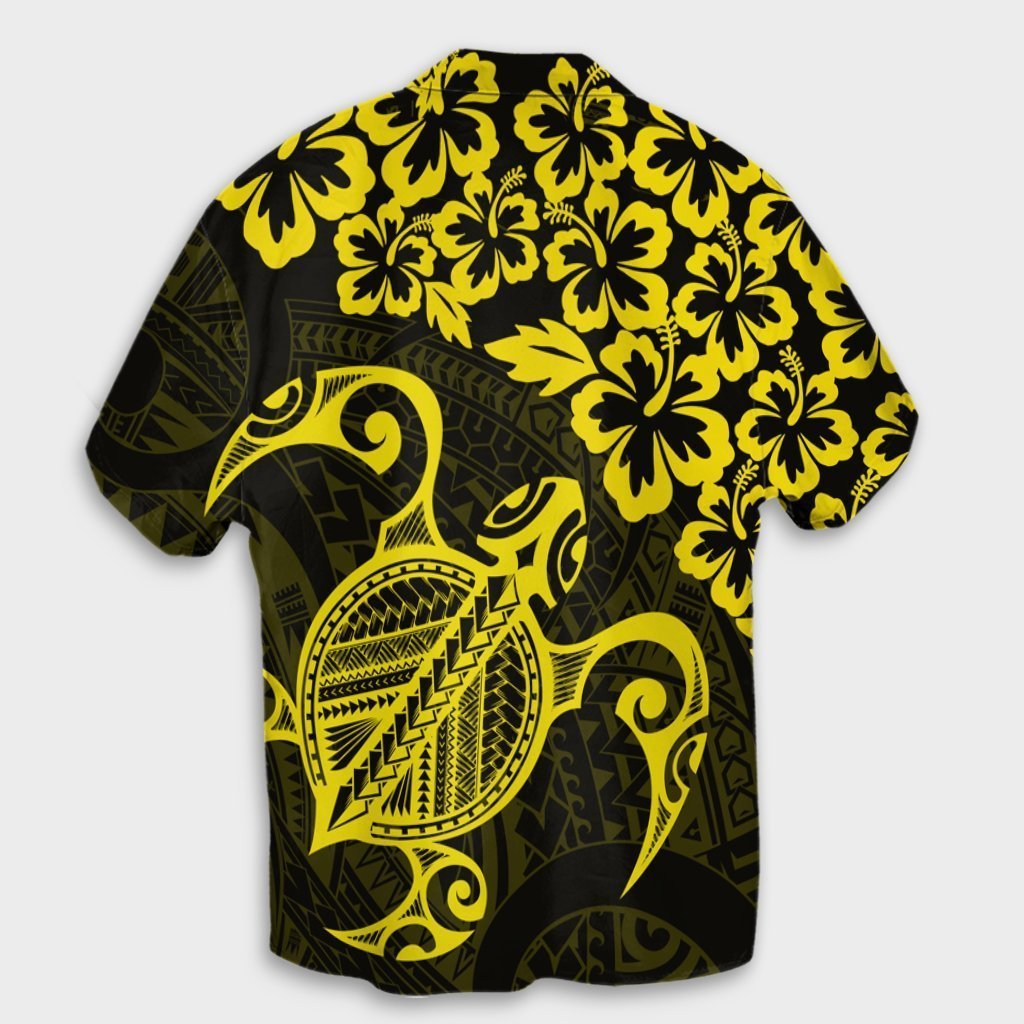 Hawaiian Map Turtle Hibiscus Kanaka Polynesian Hawaiian Shirt - Yellow - AH