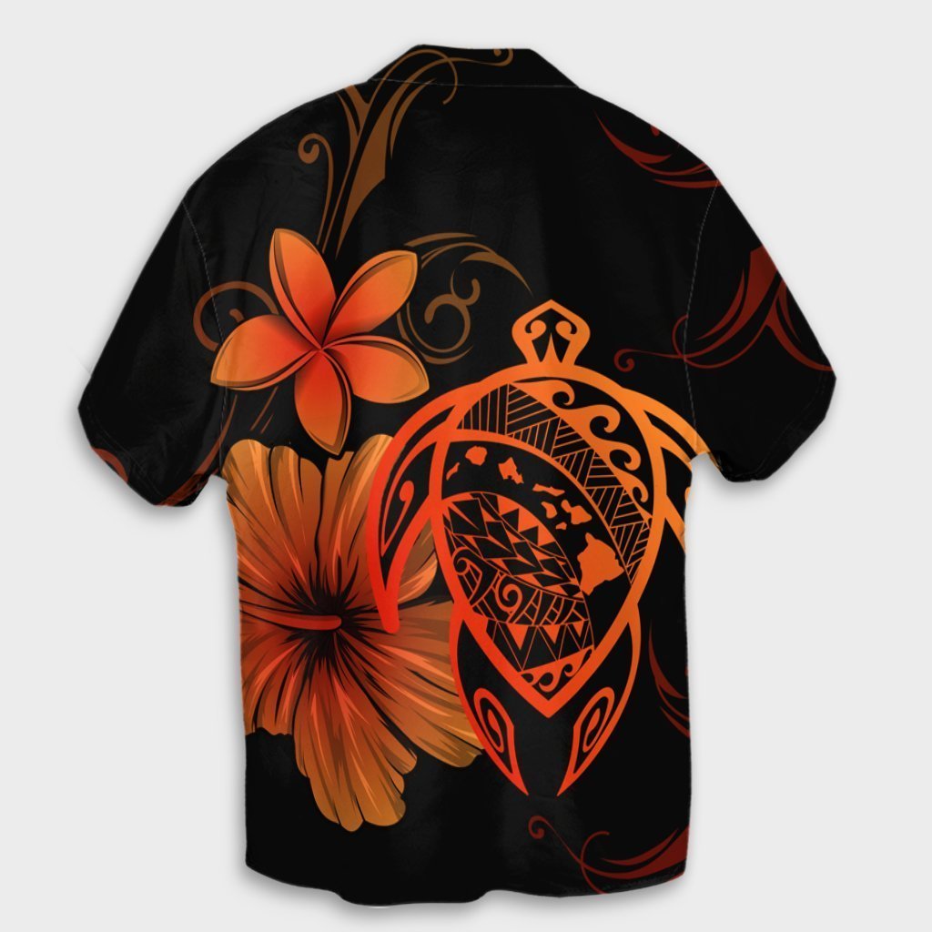 Hawaiian Map Turtle Hibiscus Plumeria Polynesian Hawaiian Shirt - Orange - AH