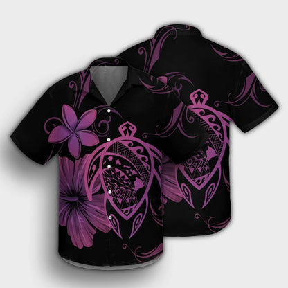 Hawaiian Map Turtle Hibiscus Plumeria Polynesian Hawaiian Shirt - Pink - AH