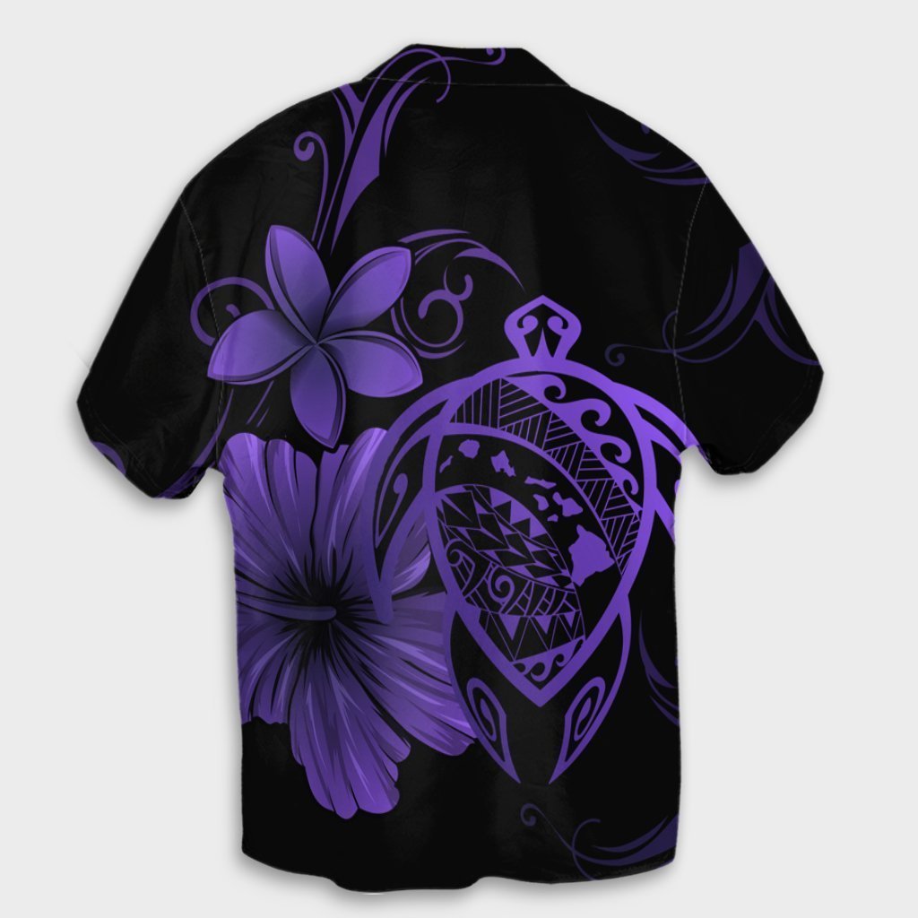 Hawaiian Map Turtle Hibiscus Plumeria Polynesian Hawaiian Shirt - Purple - AH