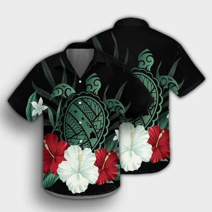 Hawaiian Map Turtle Hibiscus Polynesian Hawaiian Shirt - AH