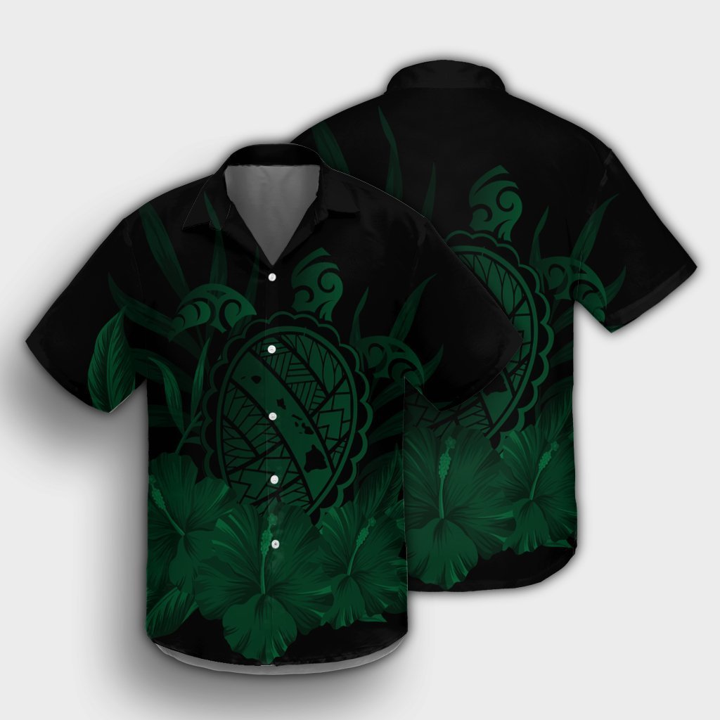 Hawaiian Map Turtle Hibiscus Polynesian Hawaiian Shirt - Green - AH