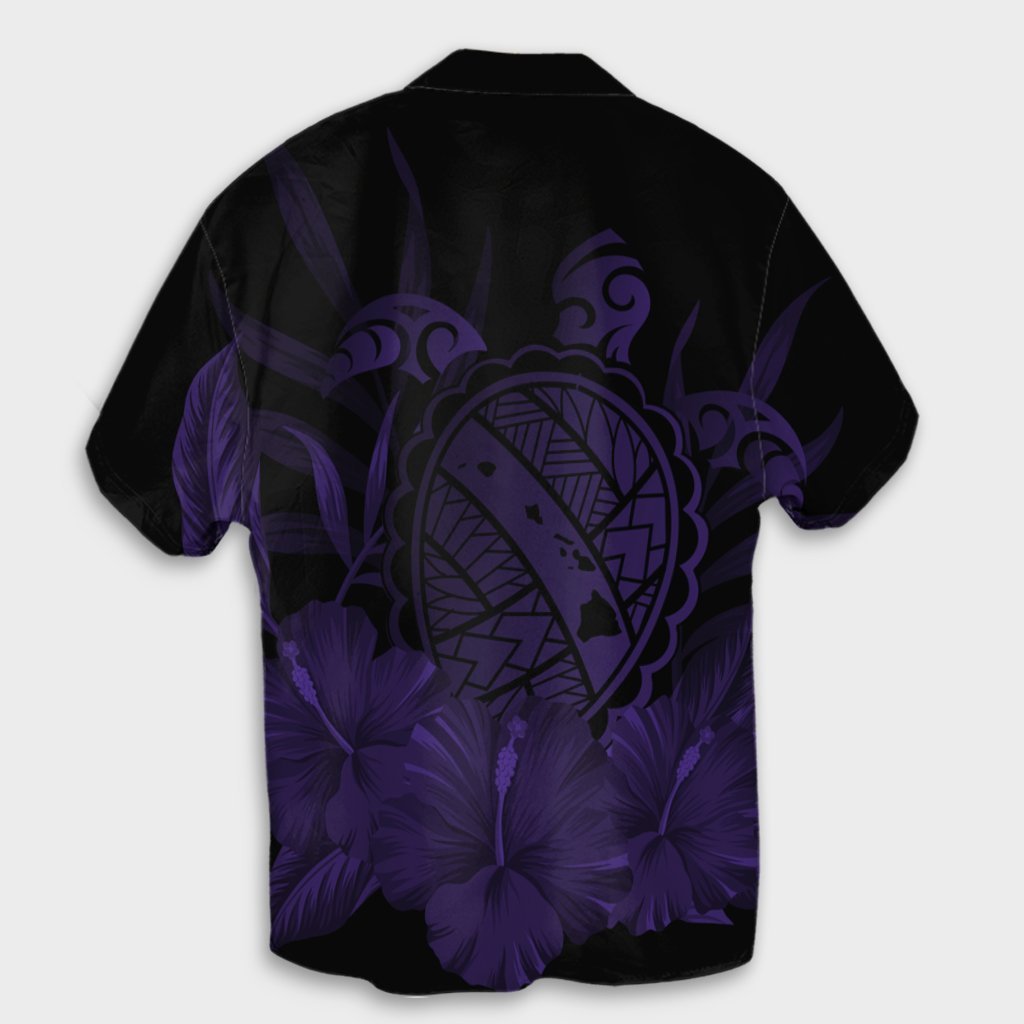 Hawaiian Map Turtle Hibiscus Polynesian Hawaiian Shirt - Purple - AH