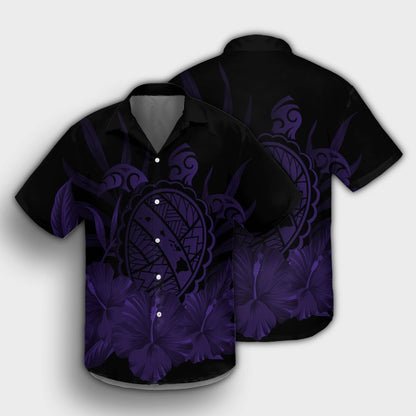 Hawaiian Map Turtle Hibiscus Polynesian Hawaiian Shirt - Purple - AH