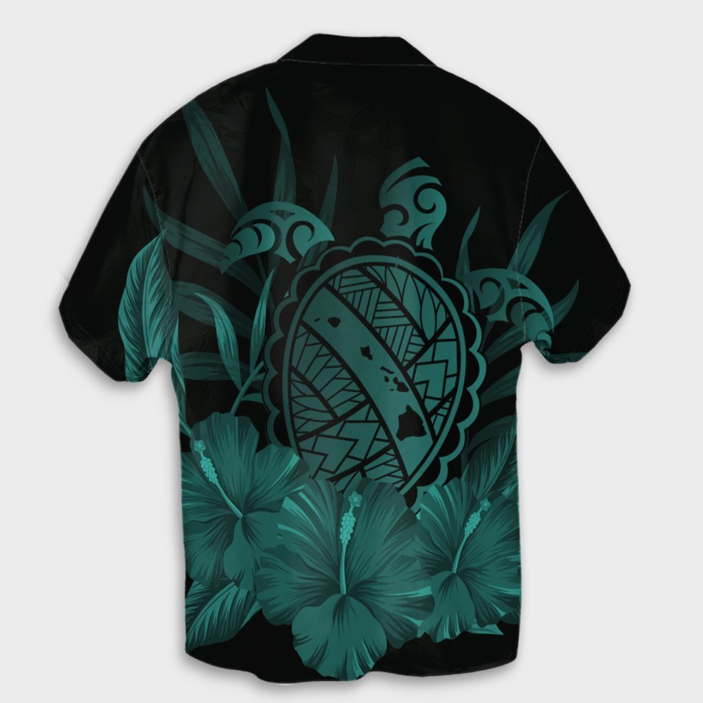 Hawaiian Map Turtle Hibiscus Polynesian Hawaiian Shirt - Turquoise - AH