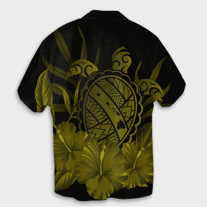 Hawaiian Map Turtle Hibiscus Polynesian Hawaiian Shirt - Yellow - AH