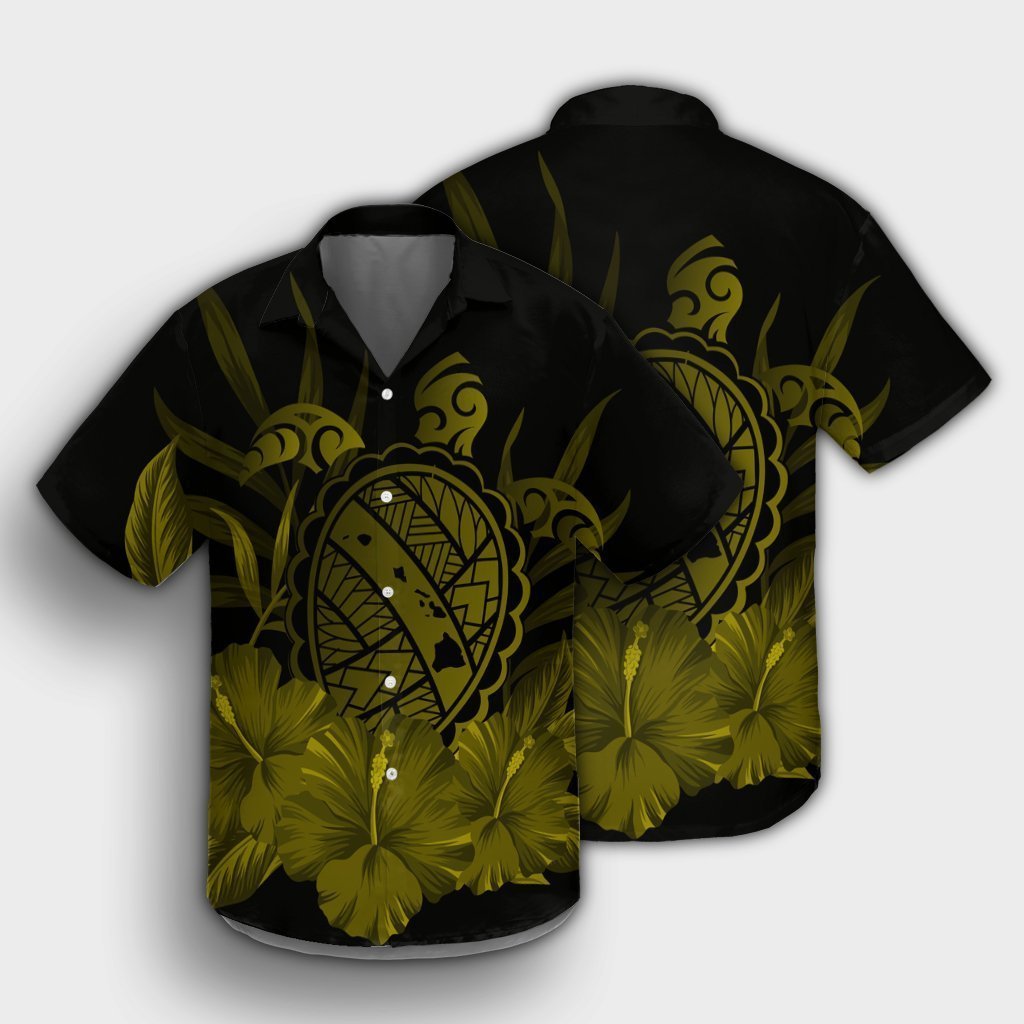 Hawaiian Map Turtle Hibiscus Polynesian Hawaiian Shirt - Yellow - AH