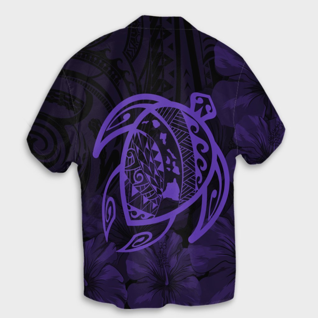 Hawaiian Map Turtle Kanaka Hibiscus Polynesian Hawaiian Shirt - Purple - AH