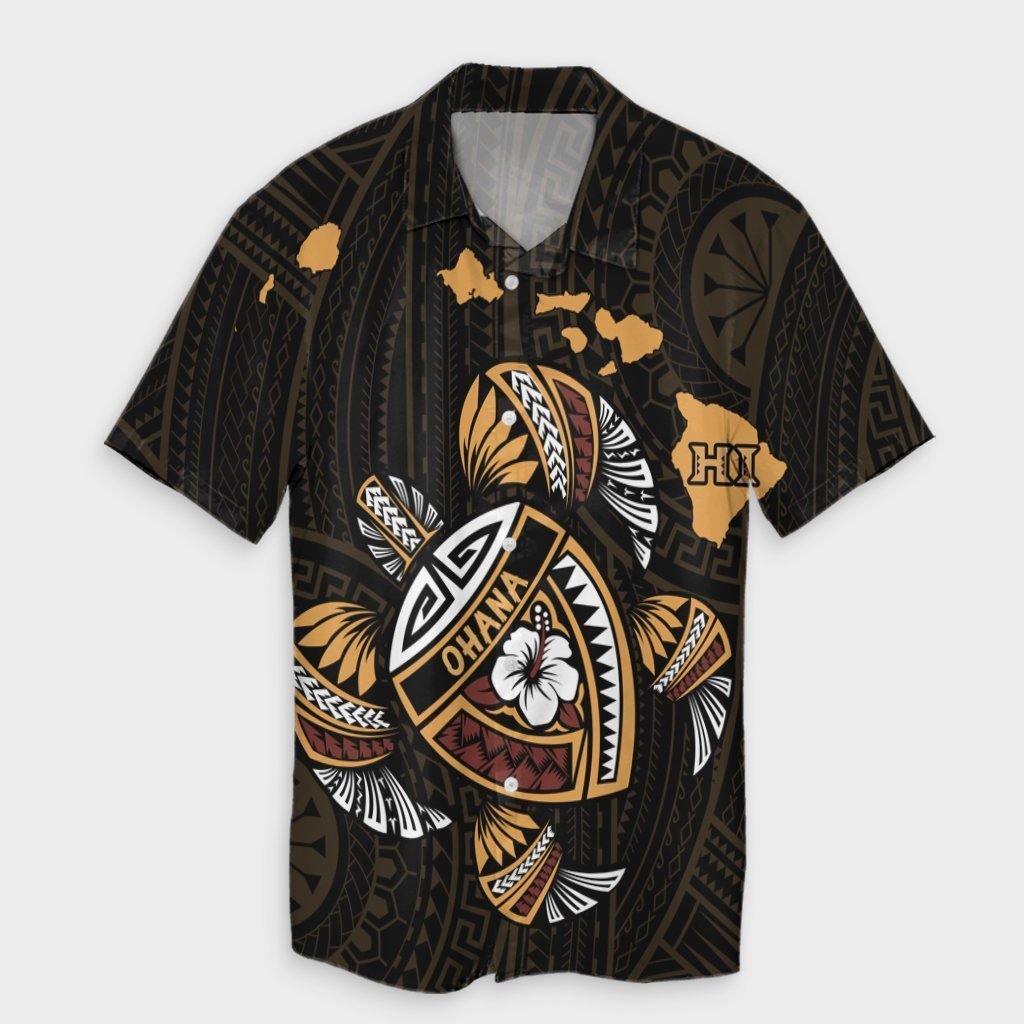 Hawaiian Map Turtle Ohana Hibicus Polynesian Hawaiian Shirt - AH