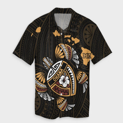 Hawaiian Map Turtle Ohana Hibicus Polynesian Hawaiian Shirt - AH