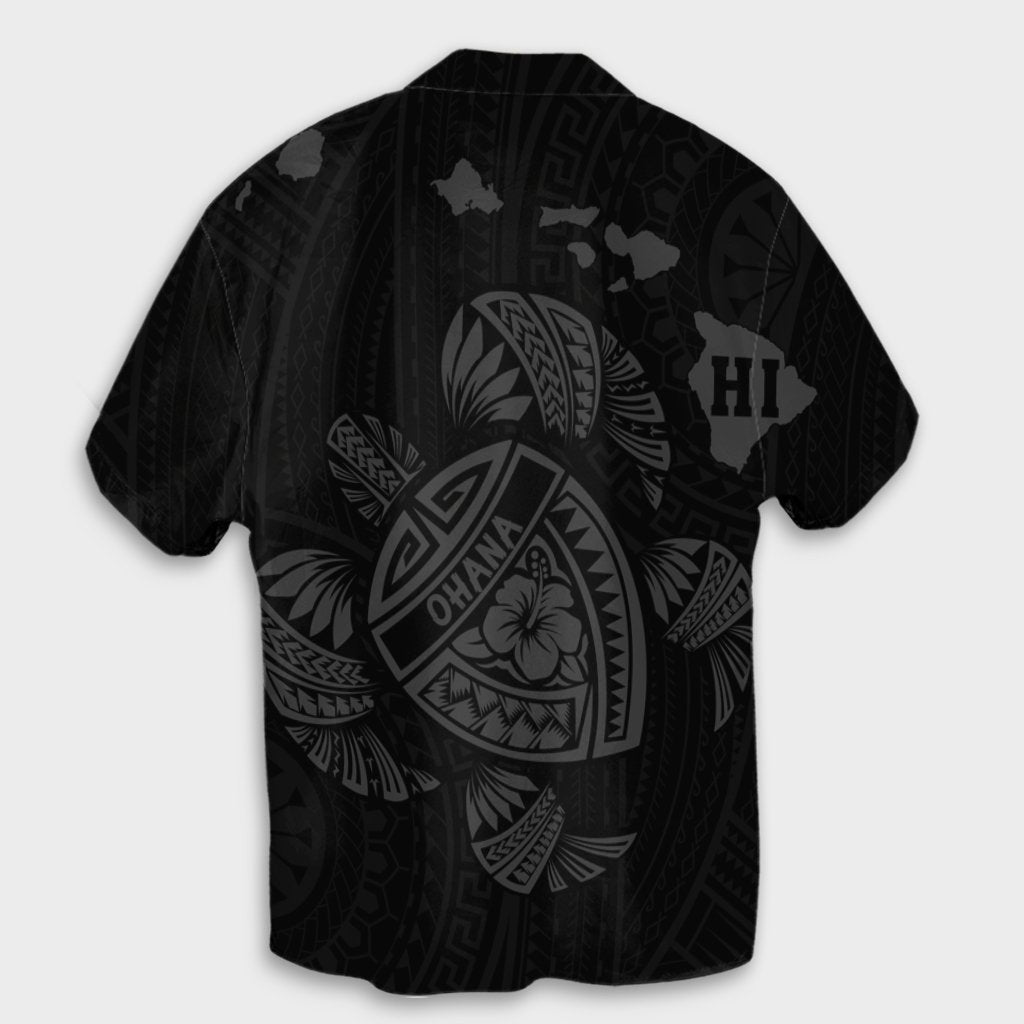 Hawaiian Map Turtle Ohana Hibicus Polynesian Hawaiian Shirt - Gray - AH