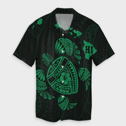 Hawaiian Map Turtle Ohana Hibicus Polynesian Hawaiian Shirt - Green - AH