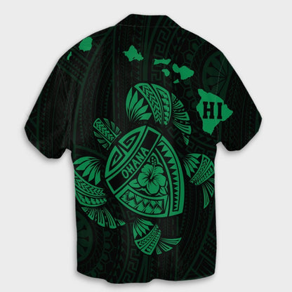 Hawaiian Map Turtle Ohana Hibicus Polynesian Hawaiian Shirt - Green - AH