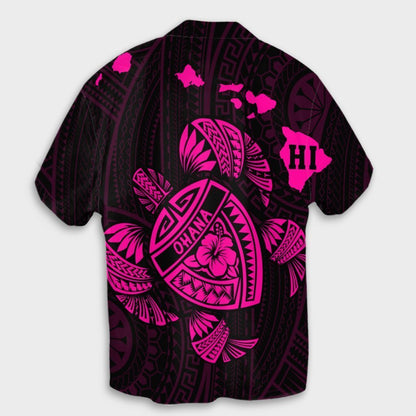 Hawaiian Map Turtle Ohana Hibicus Polynesian Hawaiian Shirt - Pink - AH