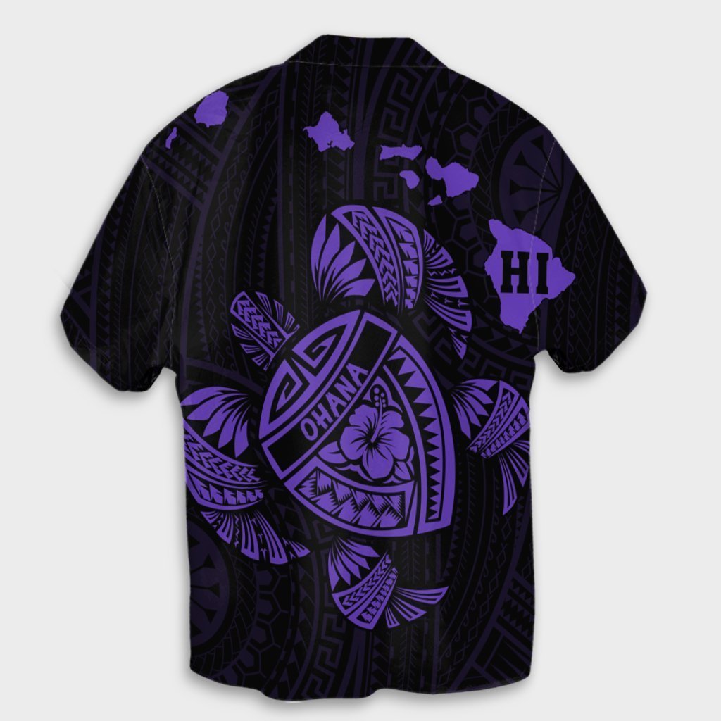 Hawaiian Map Turtle Ohana Hibicus Polynesian Hawaiian Shirt - Purple - AH