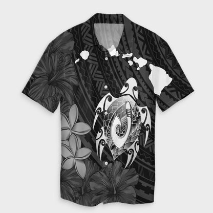 Hawaiian Map Turtle Plumeria Hibiscus Fish Hook Polynesian Hawaiian Shirt - AH