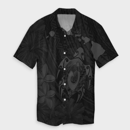 Hawaiian Map Turtle Plumeria Hibiscus Fish Hook Polynesian Hawaiian Shirt Grey - AH