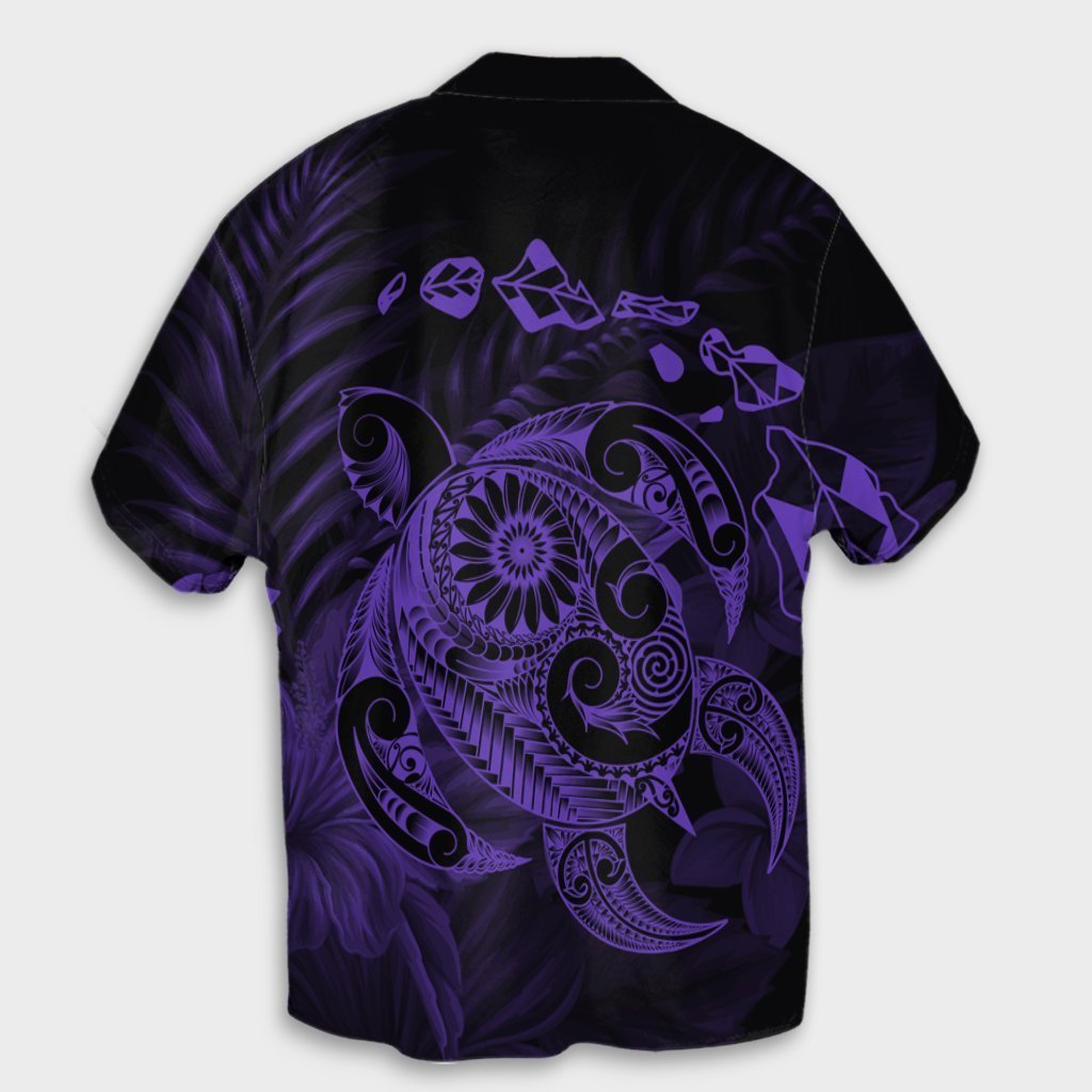 Hawaiian Map Turtle Tattoo Hibiscus Plumeria Polynesian Hawaiian Shirt - Purple - AH