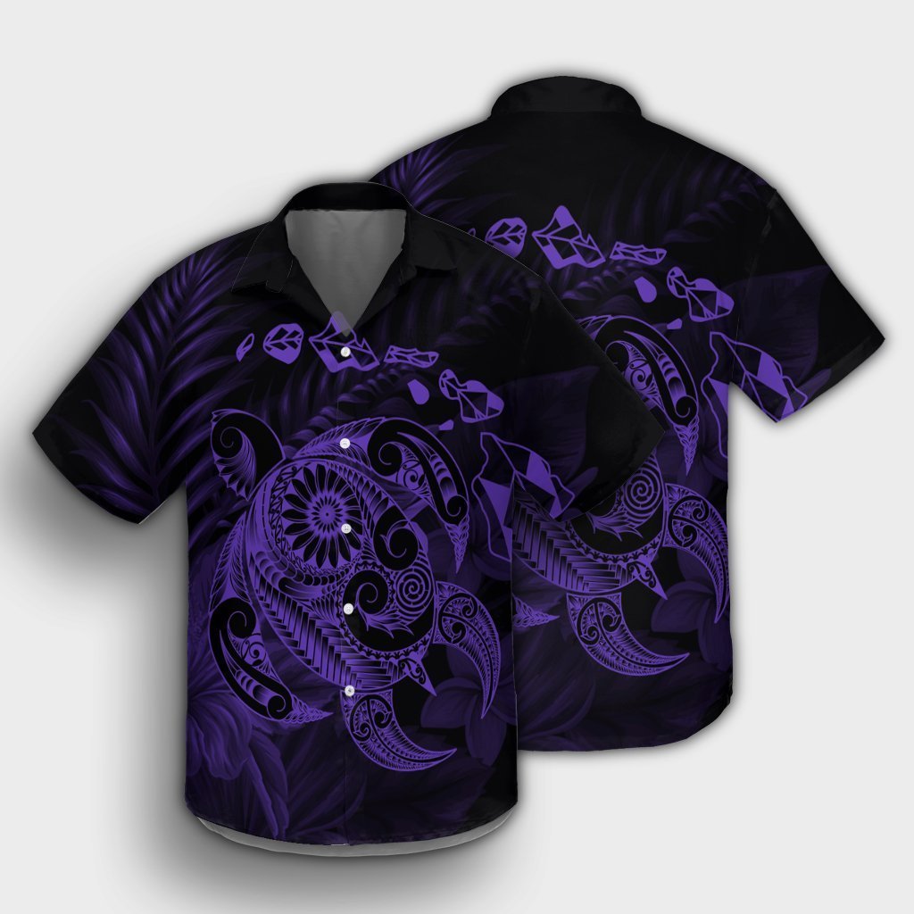 Hawaiian Map Turtle Tattoo Hibiscus Plumeria Polynesian Hawaiian Shirt - Purple - AH