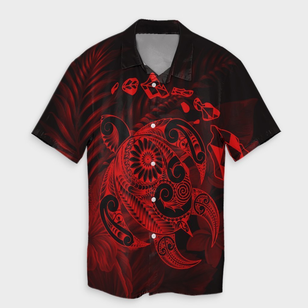 Hawaiian Map Turtle Tattoo Hibiscus Plumeria Polynesian Hawaiian Shirt - Red - AH