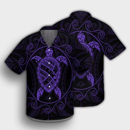 Hawaiian Map Turtle Wave Polynesian Hawaiian Shirt Purple - AH