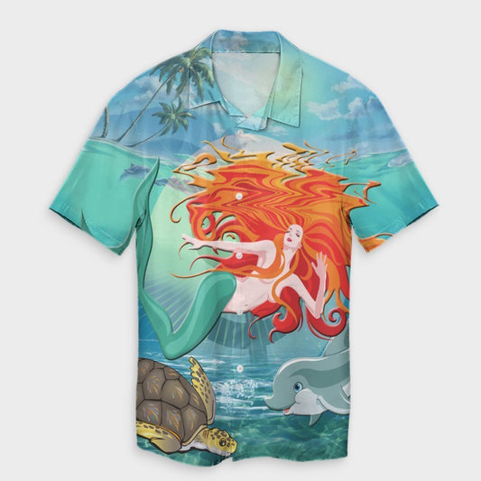 Hawaiian Mermaid Turtle Dolphin Polynesian Hawaiian Shirt - AH