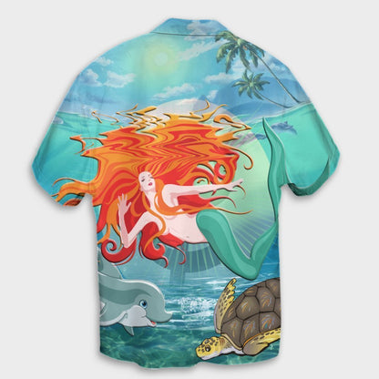 Hawaiian Mermaid Turtle Dolphin Polynesian Hawaiian Shirt - AH