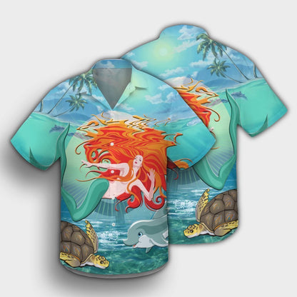 Hawaiian Mermaid Turtle Dolphin Polynesian Hawaiian Shirt - AH